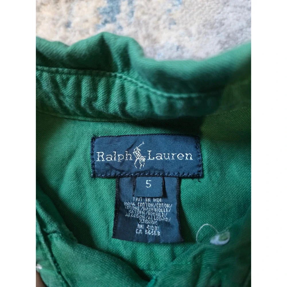 Ralph Lauren Boys 5 Green and Yellow Big Pony‎ Cotton Oxford Shirt Long Sleeve
